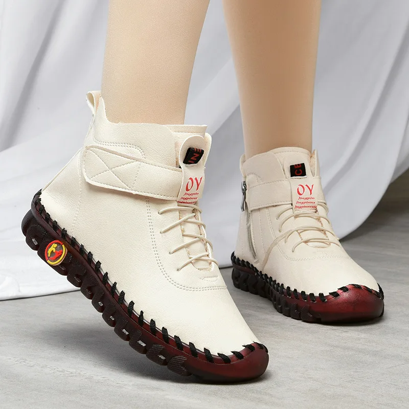 Orthopedic Ankle Boots Women's Spring Autumn Fur Shoes Lady Comfortable Plush Booties Woman Waterproof Leather Shoes Short Boots