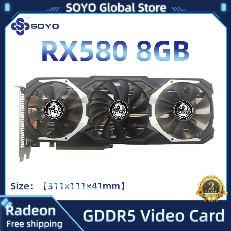 

SOYO AMD RX580 8GB 2048SP Gaming Graphics Card GDDR5 256Bit PCI Express 3.0 ×16 8Pin Radeon GPU RX 580 Series placa de video