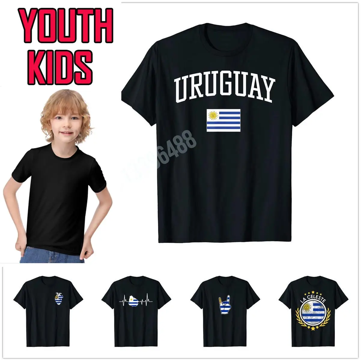 

100% Cotton Youth Kids Uruguay Uruguayan Flag Camiseta Bandera T-Shirt For Children T Shirt Tops Boy Girl Tee