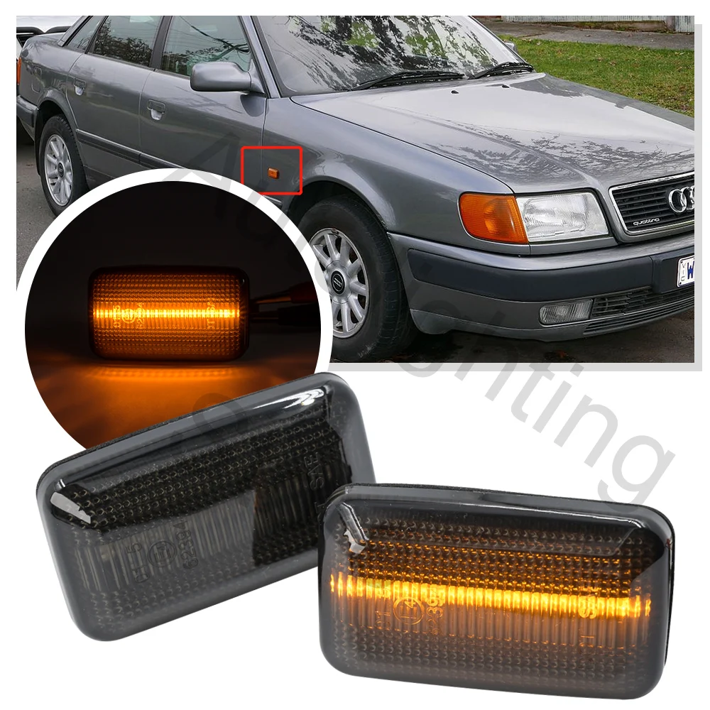 2PCS For Audi 100 200 C3 C4 A6 S6 4A/C4 80 90 B2 B3 B4 Cabriolet Coupe V8 4000 LED Dynamic Side Marker Light Turn Signal Lamp