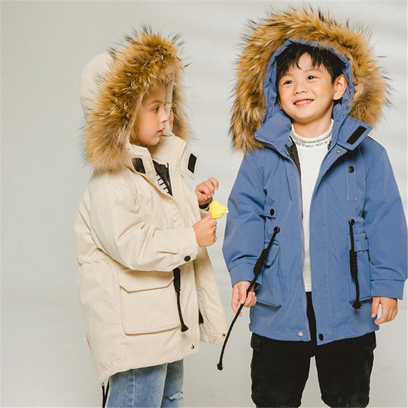 

Winter Children's Down Jacket Clothing Fur Collar Removable Liner Parker Coat Fashion Boys and Girls Snowsuit