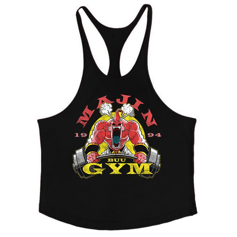 Anime Manga Print Stringer Tank Top for Men Athletic Muscle Y-Back Vest Sleeveless Tees Tops Gym Workout Fitness Bodybuilding