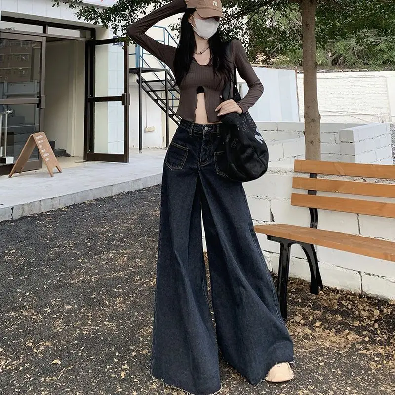 Vintage Plus Size Vintage High Waist Spring Autumn Loose Wide Leg Drag Pants Jeans Y2K Streetwear Korean Clothing Women 2023