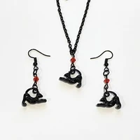 hot 1 set black cat necklaceearrings with red crystal beads gothic victorian