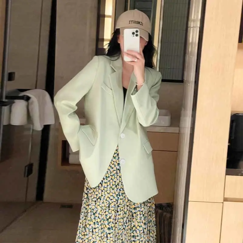 

2023 Spring Solid New Korea Fashion Single Breasted Korean Leisure Loose Coat Elegant Woman Comfortable Clothes Suit Y10
