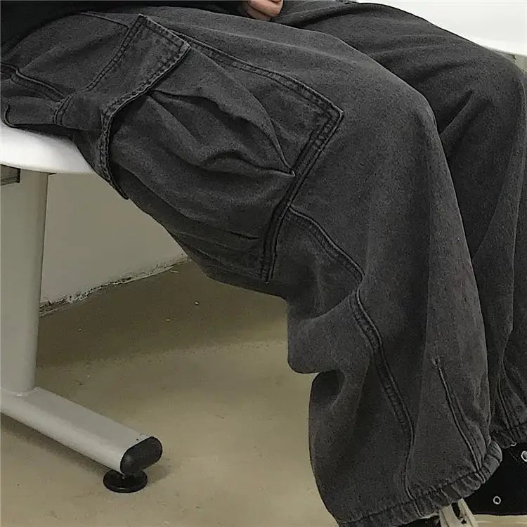 Серые мешковатые джинсы в стиле хип-хоп для мужчин и женщин уличная одежда модные