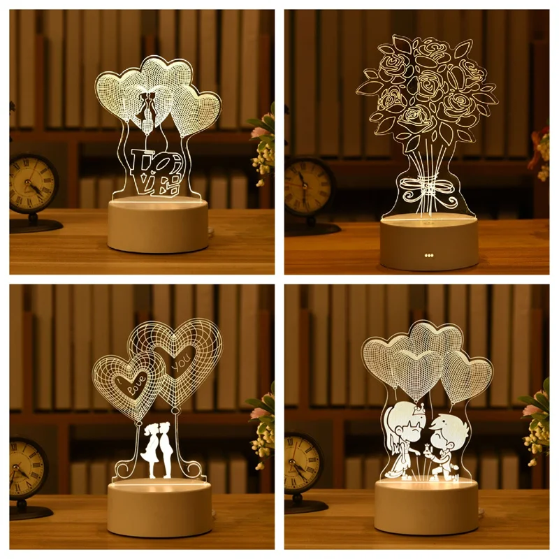 

Romantic 3D Acrylic Led Night Lights Cute Birthday Valentine's Day Gifts Party Baby Shower DIY Table Decoration Wedding Decor