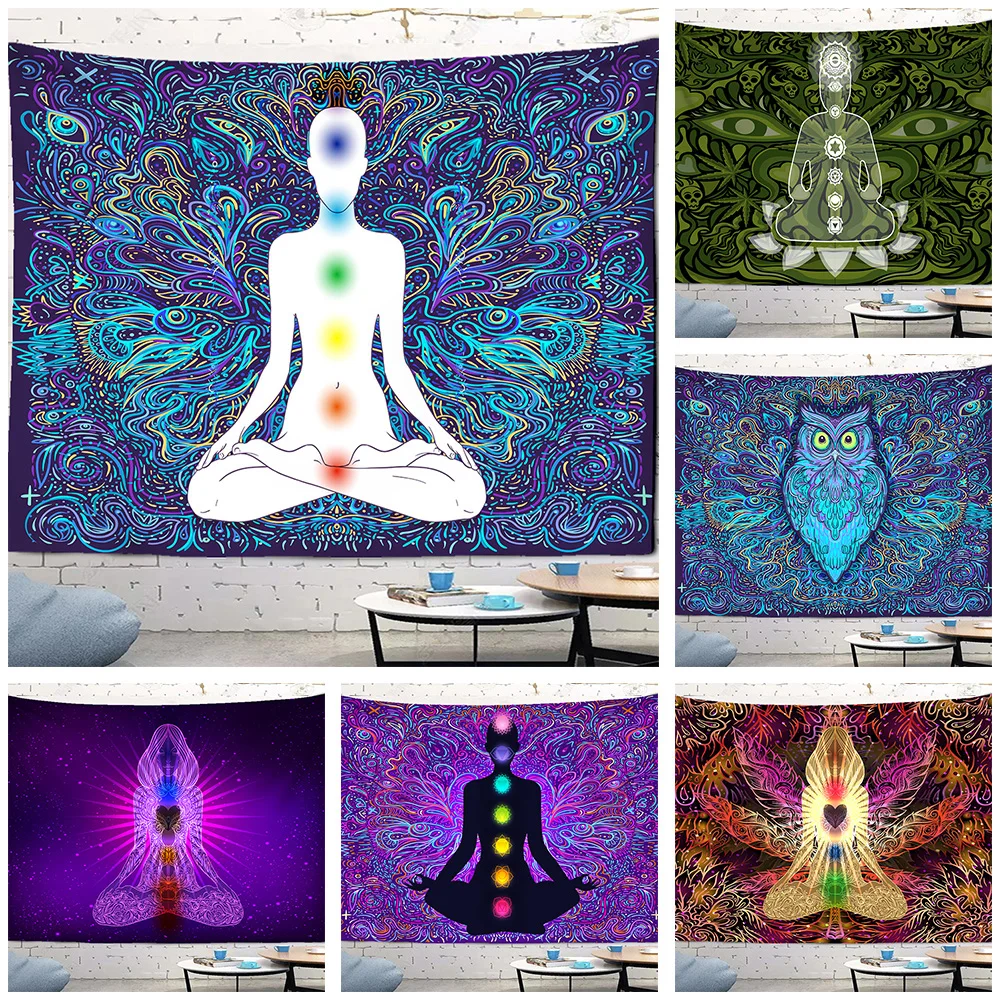 

Home Decor Indian Seven Chakra Yoga Mandala Tapestry Meditation Therapy Printed Polyester Decorative Tapestry Wall Hanging