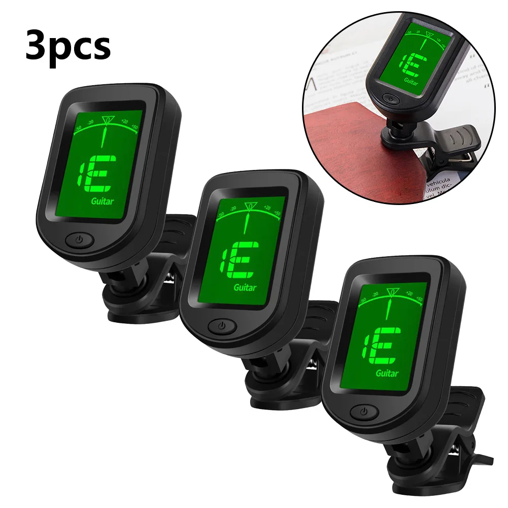 

3Pcs Digital Chromatic LCD Clip-On Electric Tuner For Guitar Bass Ukulele Violin Adjustable Tuner For Best Viewing Angle