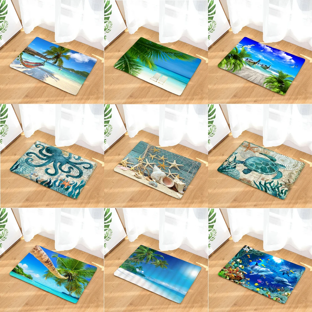 

50*80CM Mediterranean Ocean Beach Style Bathroom Carpet Bath Mat Set 3D Printed Bathroom Floor Carpet Toilet Rugs WC Doormat