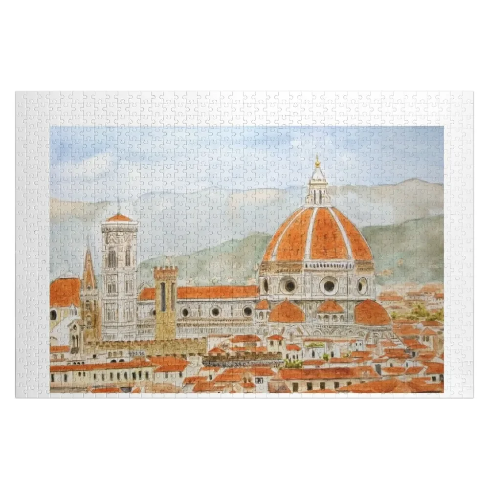 Италия Флоренция Собор Думо акварельная живопись с фоном Пазл