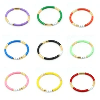 new popularity diy fashion ladies enamel bracelet bohemia bamboo tube rainbow color matching stretch ladies charms bangle gift