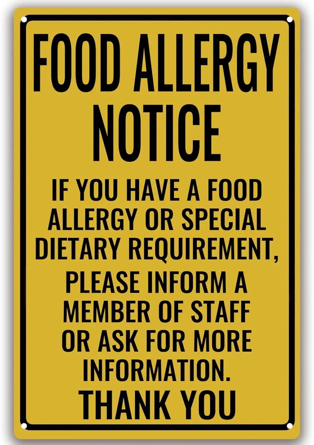 Metl Food llergy Notce Sgn для Resturnt Br Bness Wrng Sgns Wll Decor