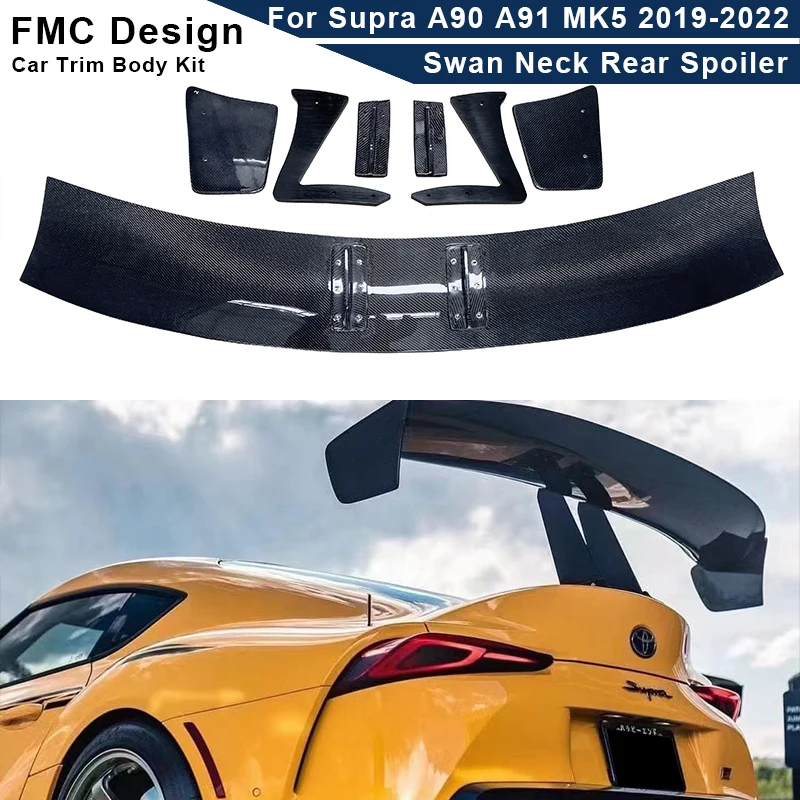 

Vol Style True Carbon Fiber Swan Neck High Wing Rear Spoiler Trunk Wing Splitter Aileron for Toyota Supra A90 A91 MK5 2019-2022