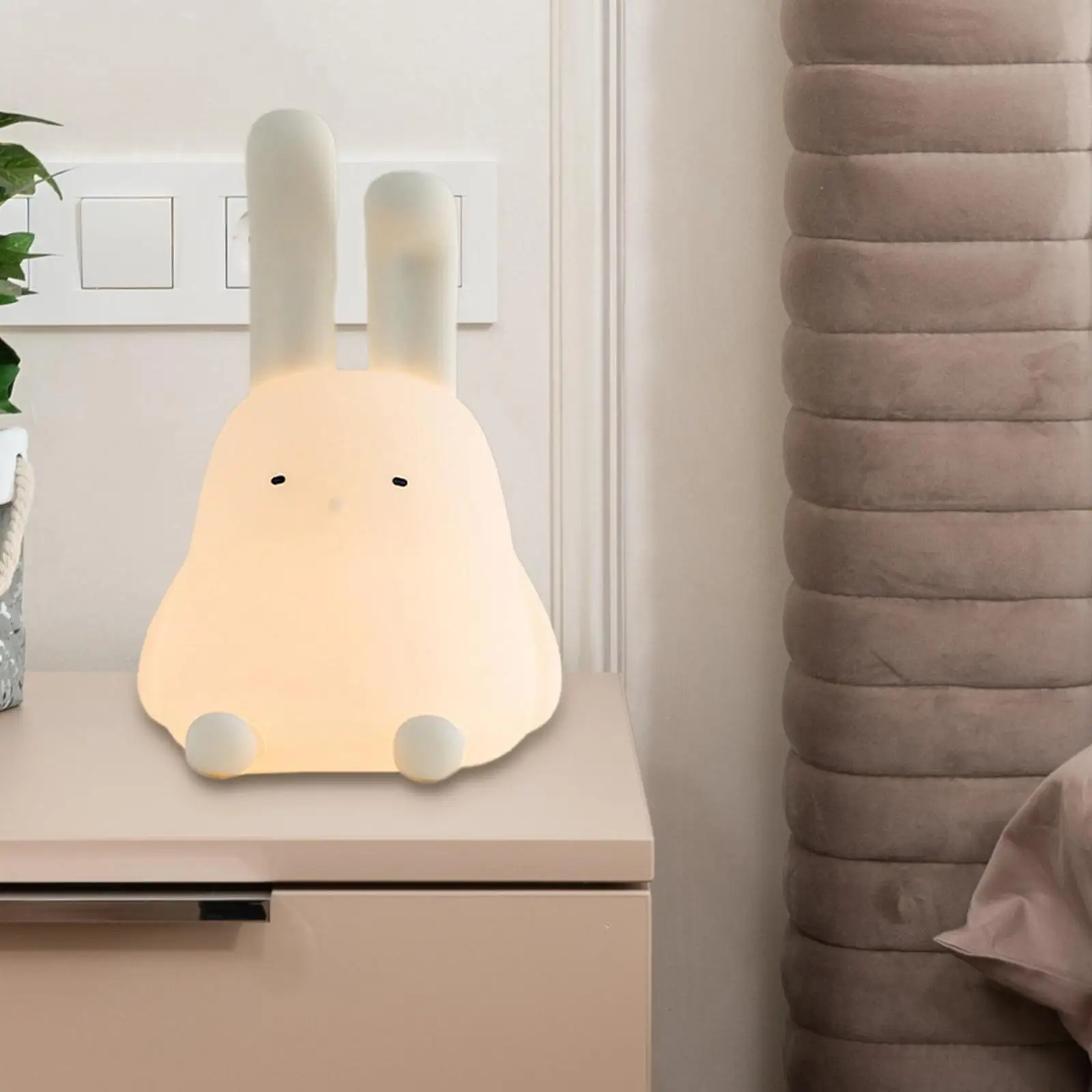 

Rabbit Shape Night Light Lamp Phone Holder Kids Gifts Two Levels of Dimming Portable Bendable Ears for Living Room NightStand