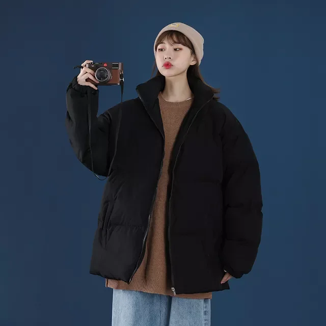 Streetwear Korean Women Men Winter Warm Jackets Parkas Solid Color Casual Outwear Girl Parkas Pockets Clothing