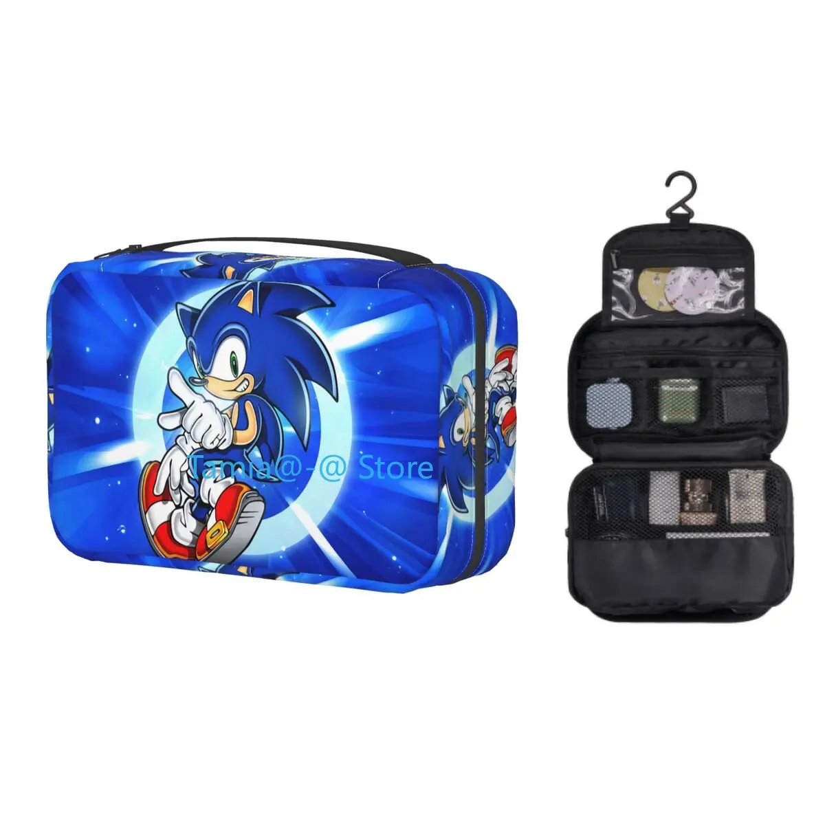 

Sonics The Hedgehog Makeup Bag Women Travel Cosmetic Organizer Kawaii Film Hanging Storage Toiletry Bags