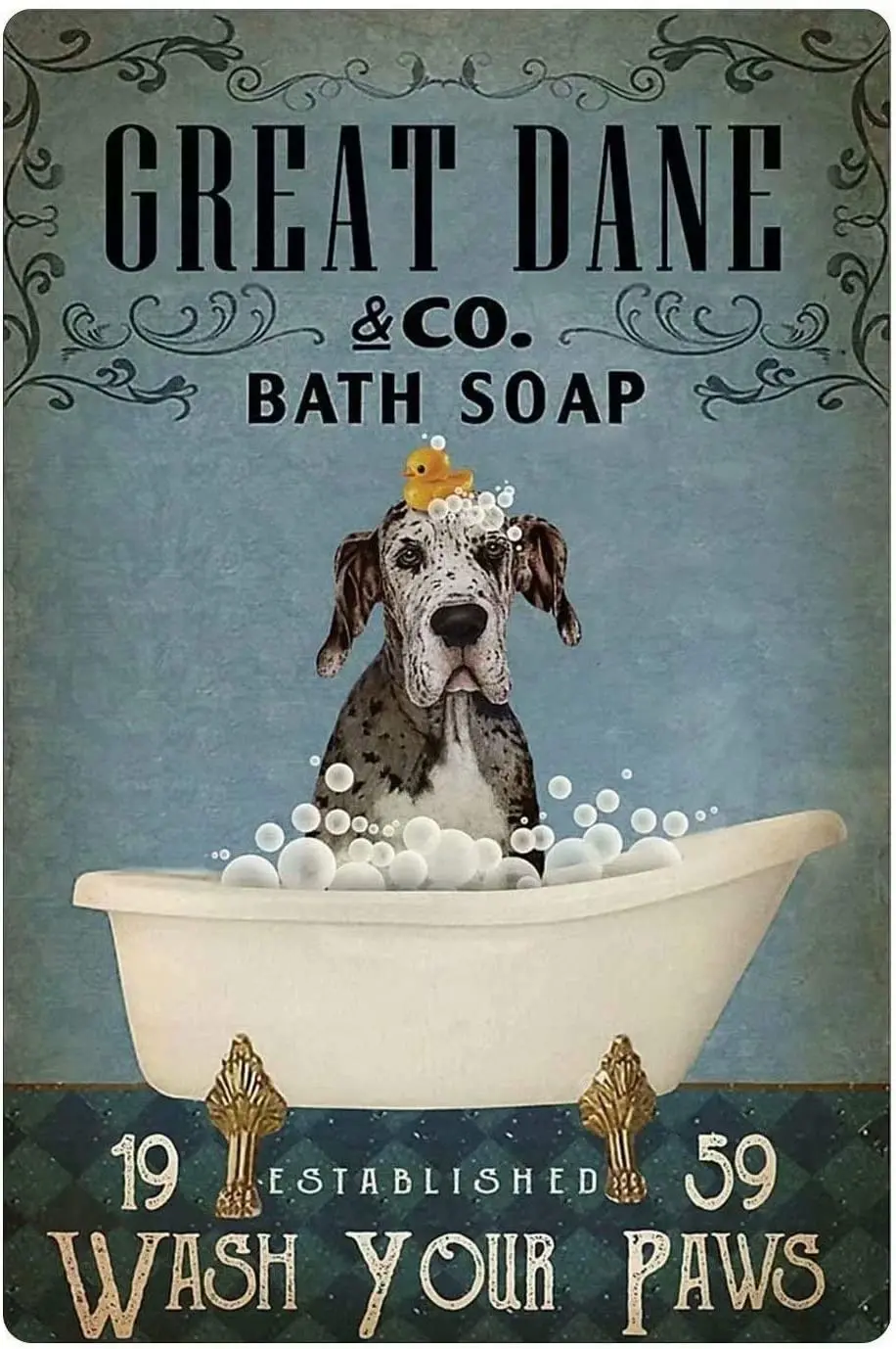 

GJHGHJ Great Dane Dog Metal Poster Great Dane Co. Bath Soap Wash Your Paws Tin Signs Cafe Living Room Home Art Wall Decor