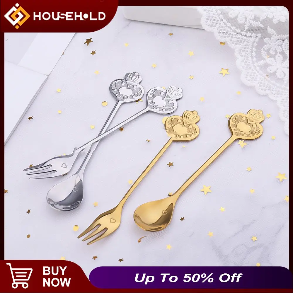 

Crown Heart-shaped Spoon Light Luxury Retro Spoon Fork Stainless Steel Creative Kitchen Supplies Vintage Crown Spoon Tableware