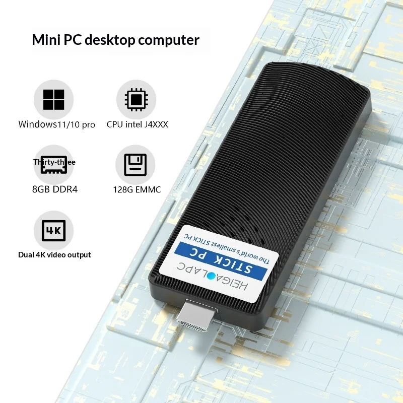 Фото Самый маленький в мире ПК-стик – Intel J4125, 8 ГБ ОЗУ, 128 ГБ, Win11 Pro, поддержка двух 4K-экранов, безвентиляторный, карманный мини-компьютер-стик с двумя 4K-выходами №1