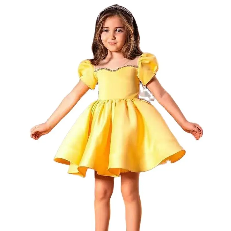 

Baby Spanish Lolita Yellow Princess Ball Gown Infant Birthday Christening Dresses For Girls Easter New Style 100 Days Birthday