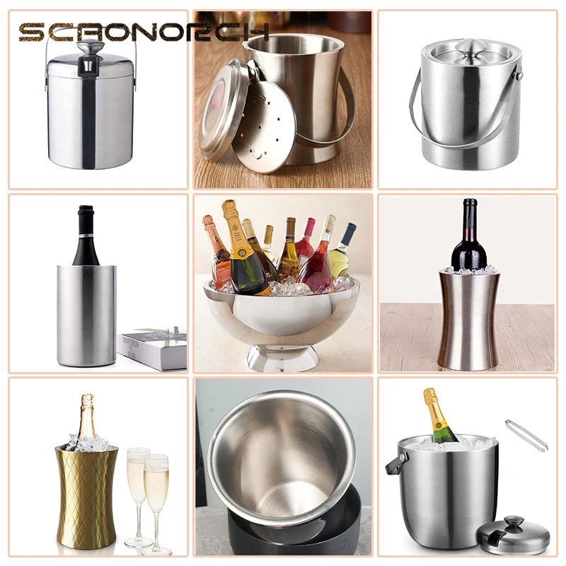 

Wine Bottle Chiller Double Walled Vacuum Insulated White Wine Champagne Cooler Stainless Steel Beer Ice Bucket Tong 1.3 1.6 3.8L