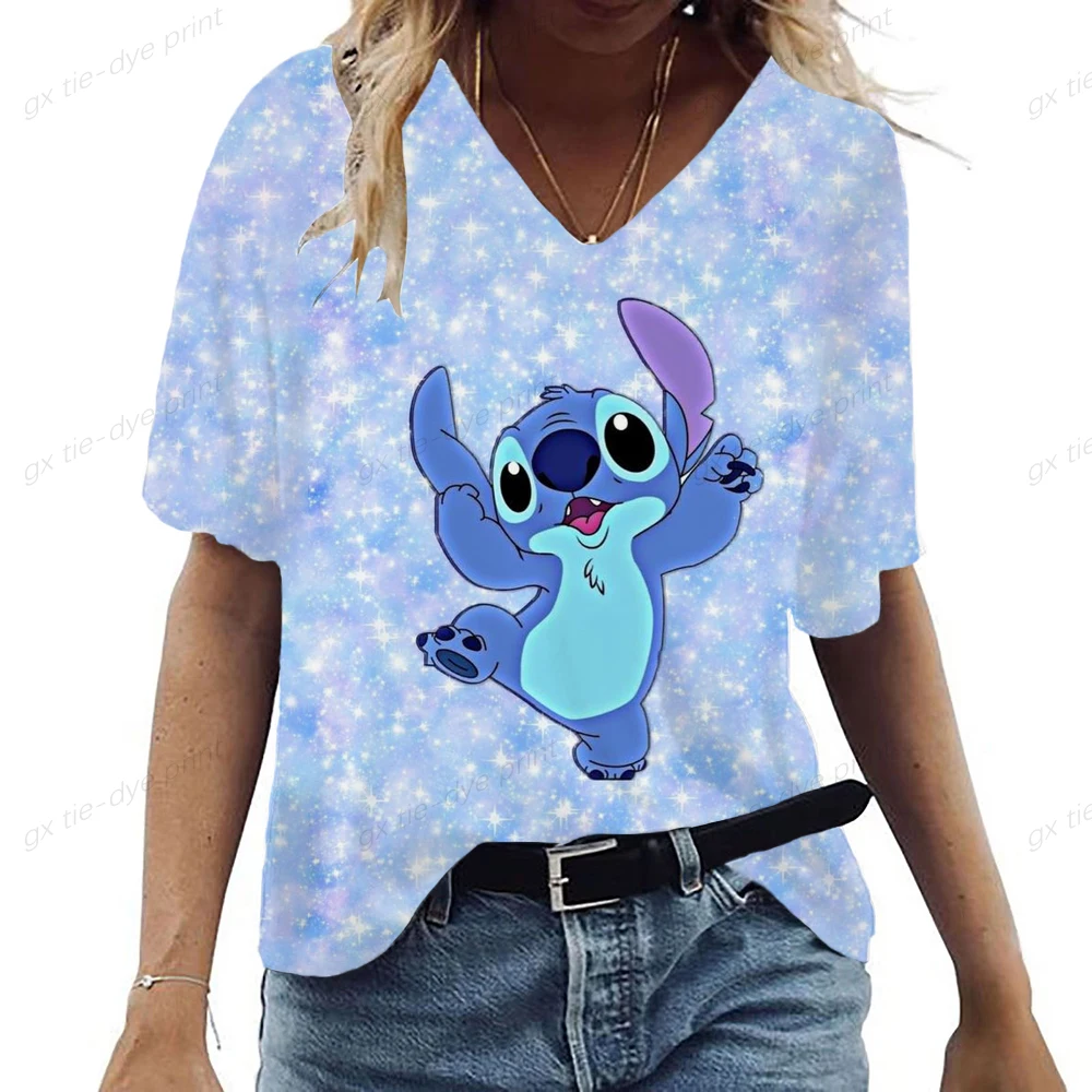 

Женский пикантный пуловер с V-образным вырезом, футболка с принтом в виде диснеевских стежков, весна-осень 2022, Повседневная Свободная Женска...