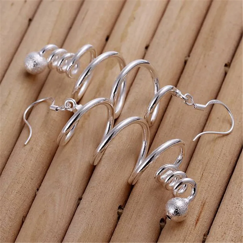 

Fine charms 925 Sterling Silver spiral Earrings for woman fashion noble Jewelry elegant party long earrings Christmas Gifts