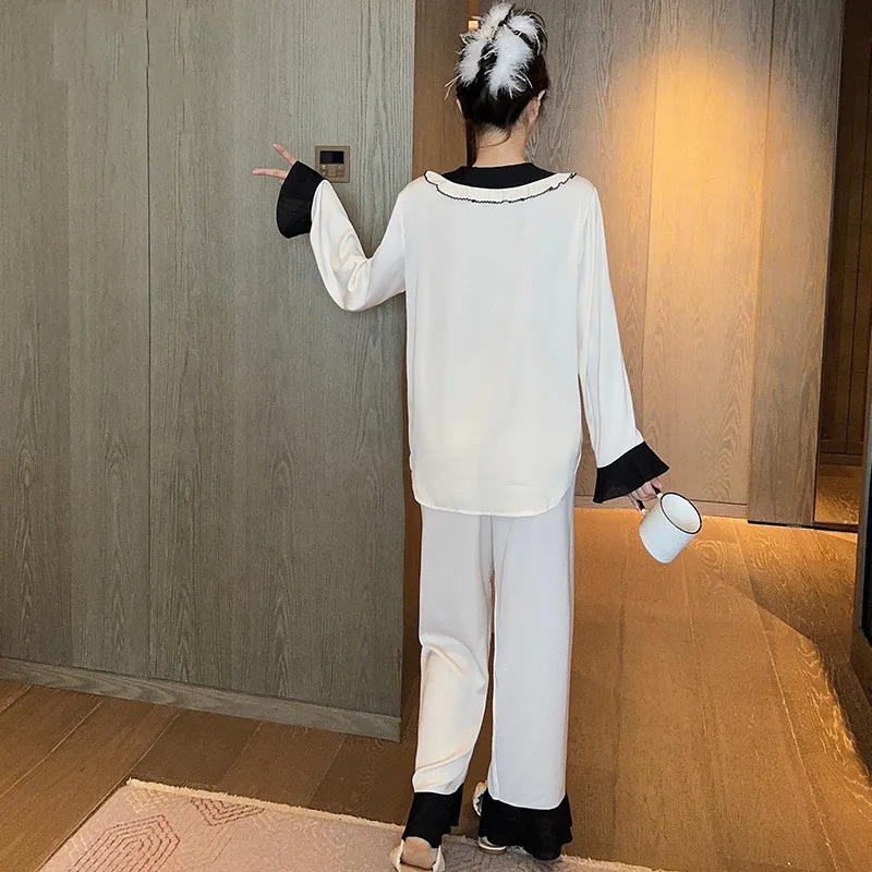 Рубашка с длинными рукавами и оборками брюки осенняя свободная одежда для сна