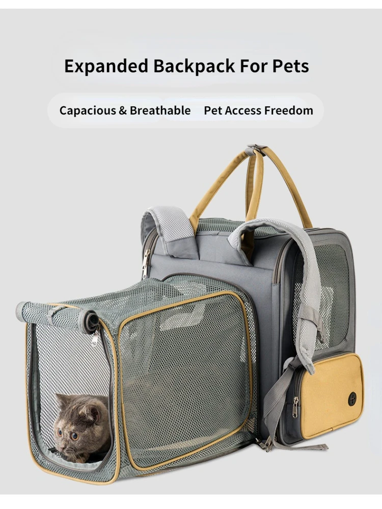

Large-capacity PU portable backpack with double shoulder expansion pet backpack can folded back expansion cat backpack carrier