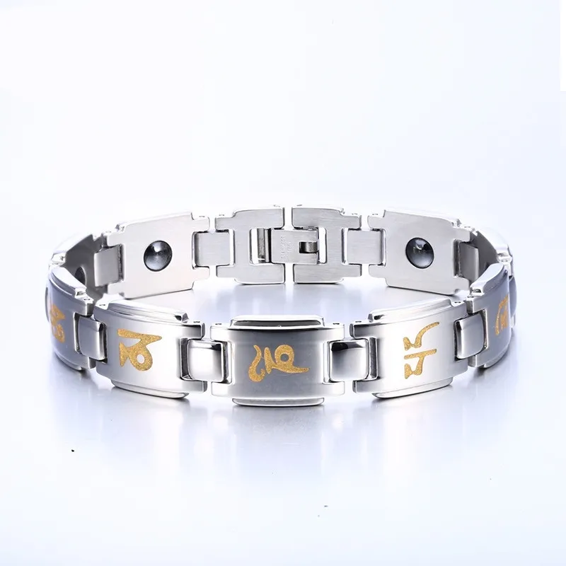 Регулируемый браслет магнитотерапии для похудения с круглым черным камнем, роскошный продукт для похудения из нержавеющей стали.