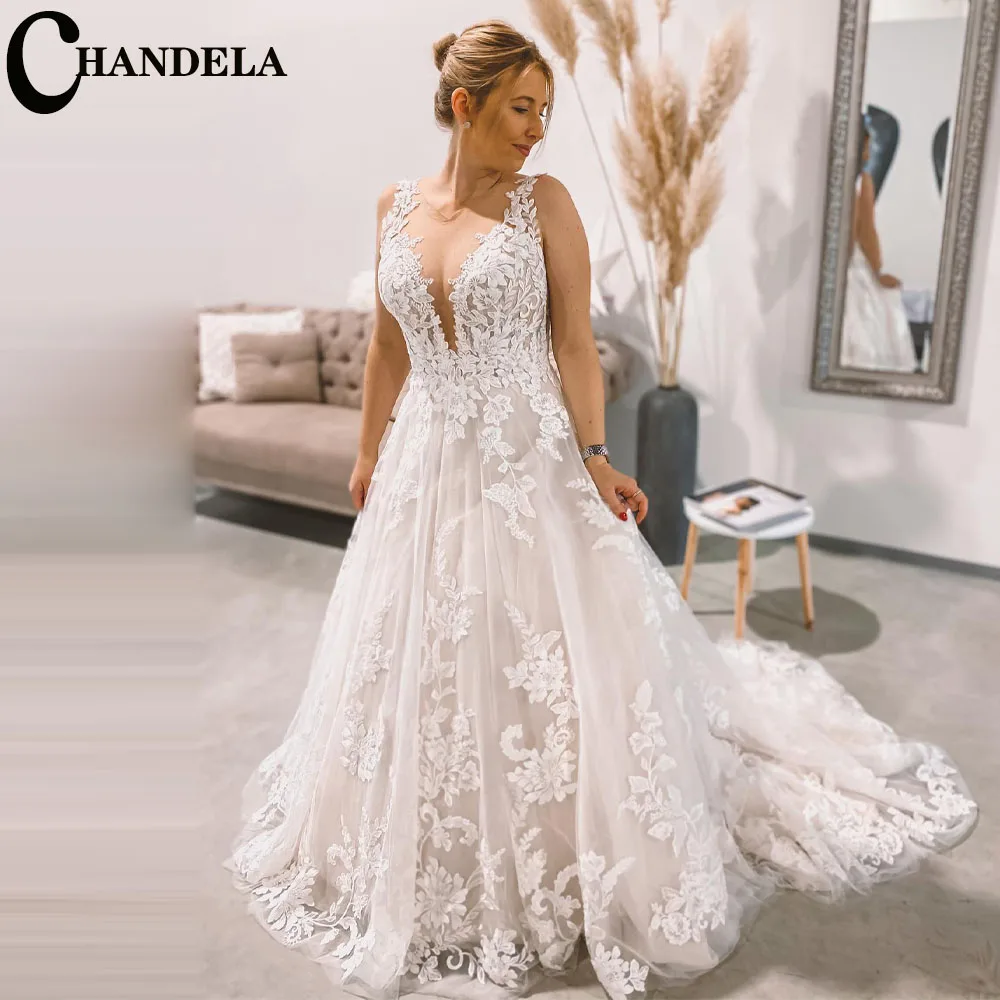 

CHANDELA Modest Wedding Dresses Scoop Sleeveless A-Line Appliques Formal Bridal Gown Vestido De Casamento Customised For Women