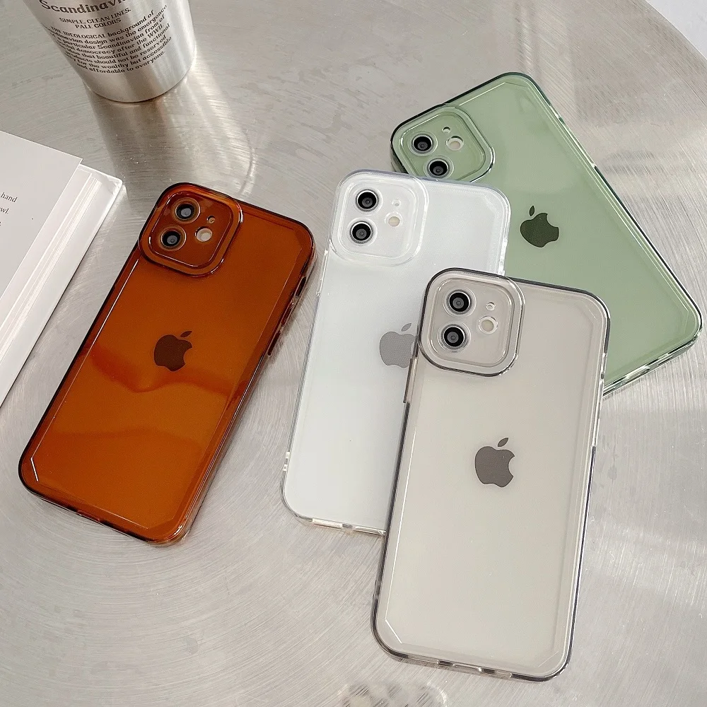 

Мягкий однотонный Прозрачный чехол для телефона iPhone 13 11 12 Pro Max XS X XR Max 7 8 Plus SE2 Защита объектива бампер задняя крышка
