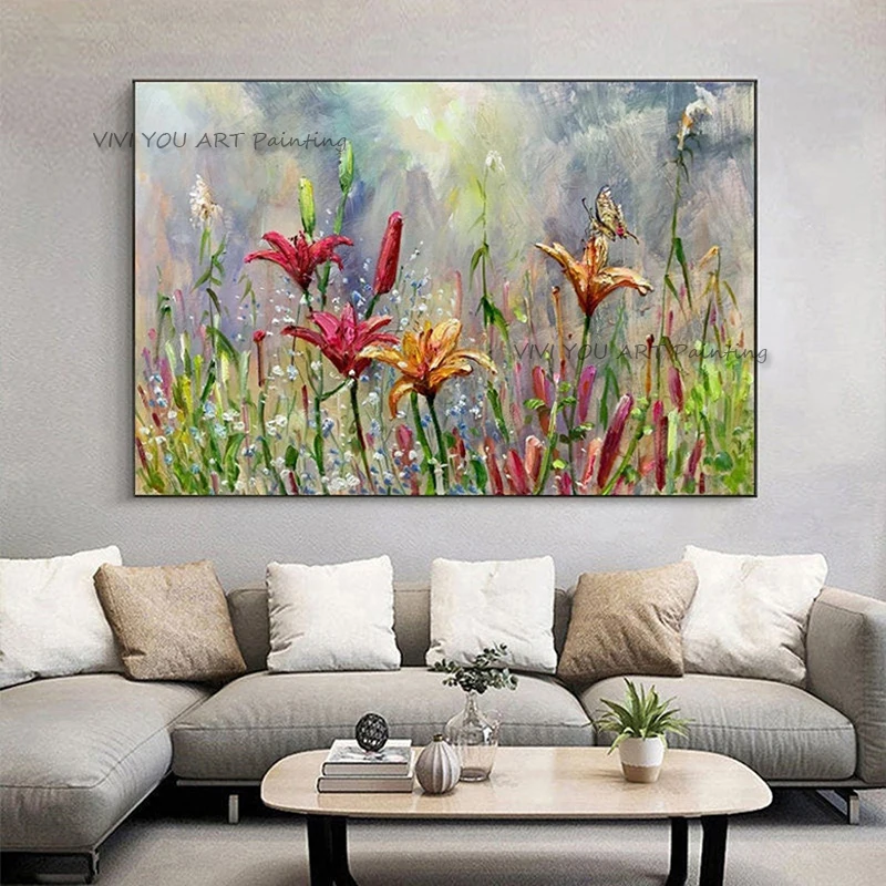 

Лидер продаж, текстура ручной работы, цветок, картина маслом на холсте, картина, креативное естественное искусство на стену, цвет рисунок лилии, декор для гостиной