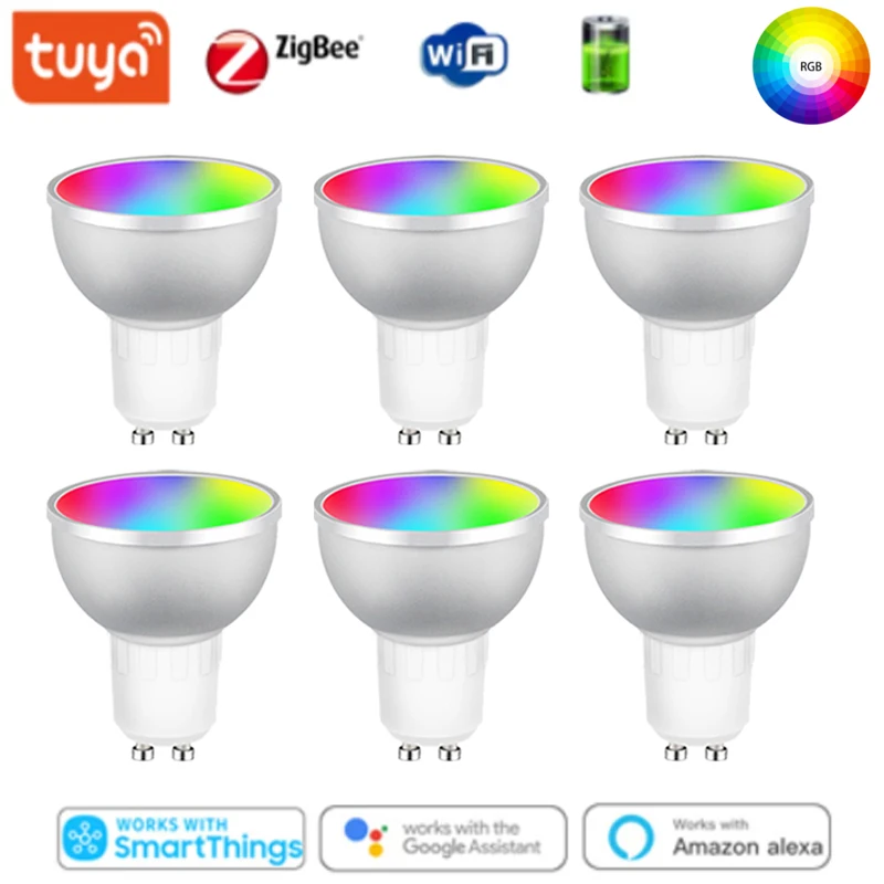 

Умсветильник Светодиодная лампа Tuya Gu10 Zigbee 3,0 RGBCW, цветная, 5 Вт, регулировка яркости, тонизисветильник свет, чашка, теплый белый свет с Alexa Echo, у...