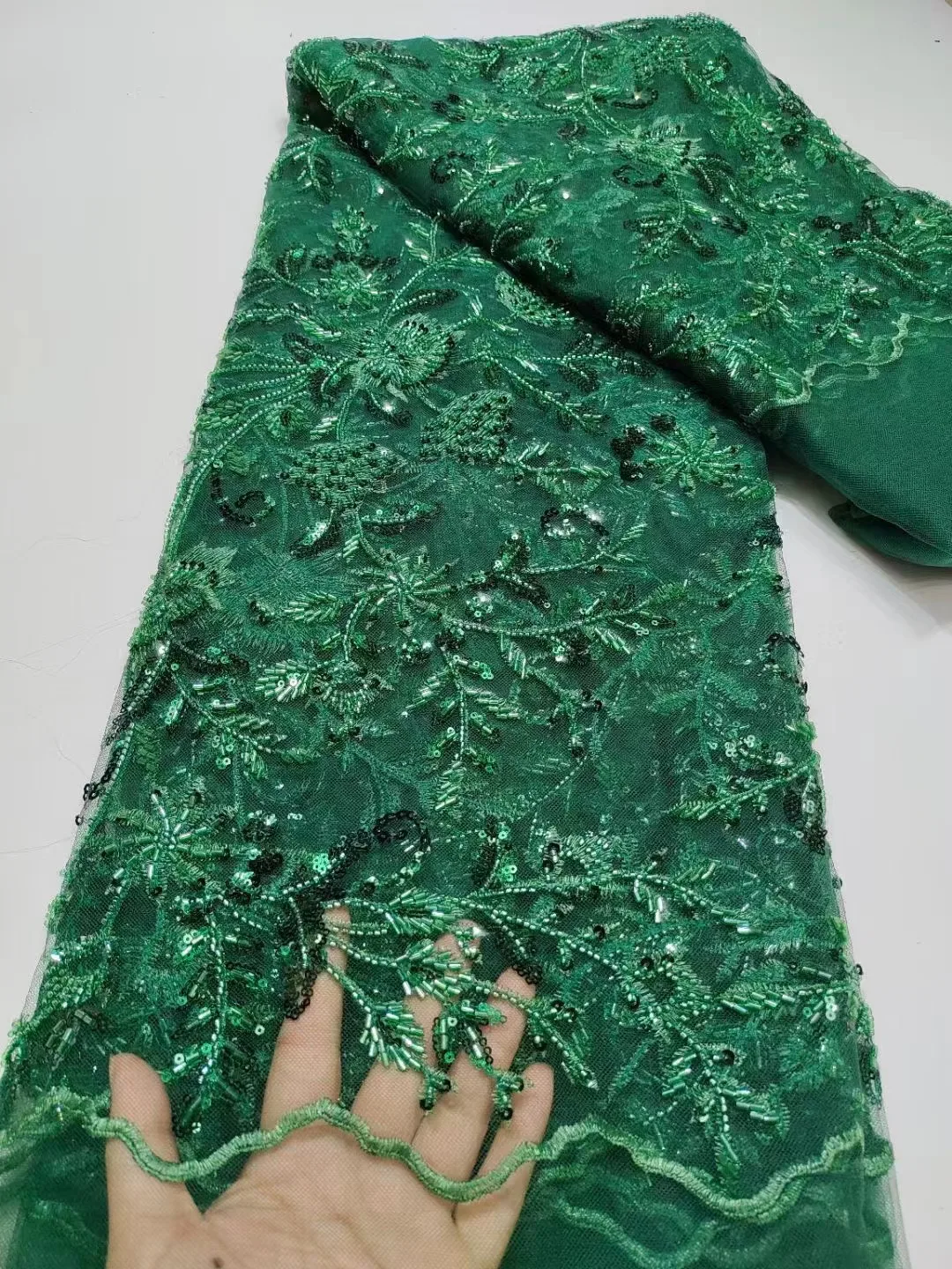 

Африканская зеленая кружевная ткань ручной работы из бисера, французская сетчатая кружевная ткань 2023, высококачественные нигерийские кружевные ткани для шитья Вечерние