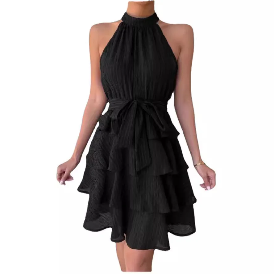 Элегантные женские платья миди лето 2025 кружевное платье с подвесным вырезом для