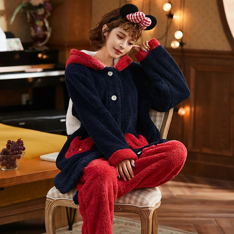 

Rabbit Winter Warm Pajamas Set Flannel Homewear Women Coral Fleece Sleepwear Plush Pyjamas Nightgown Pijamas Home Wear Suits