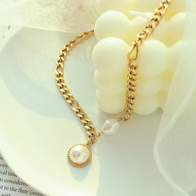 

Luxury Women Texture Artificial Pearl Pendant Necklace Stainless Steel Lady Charm Jewelry Wedding Party Gift
