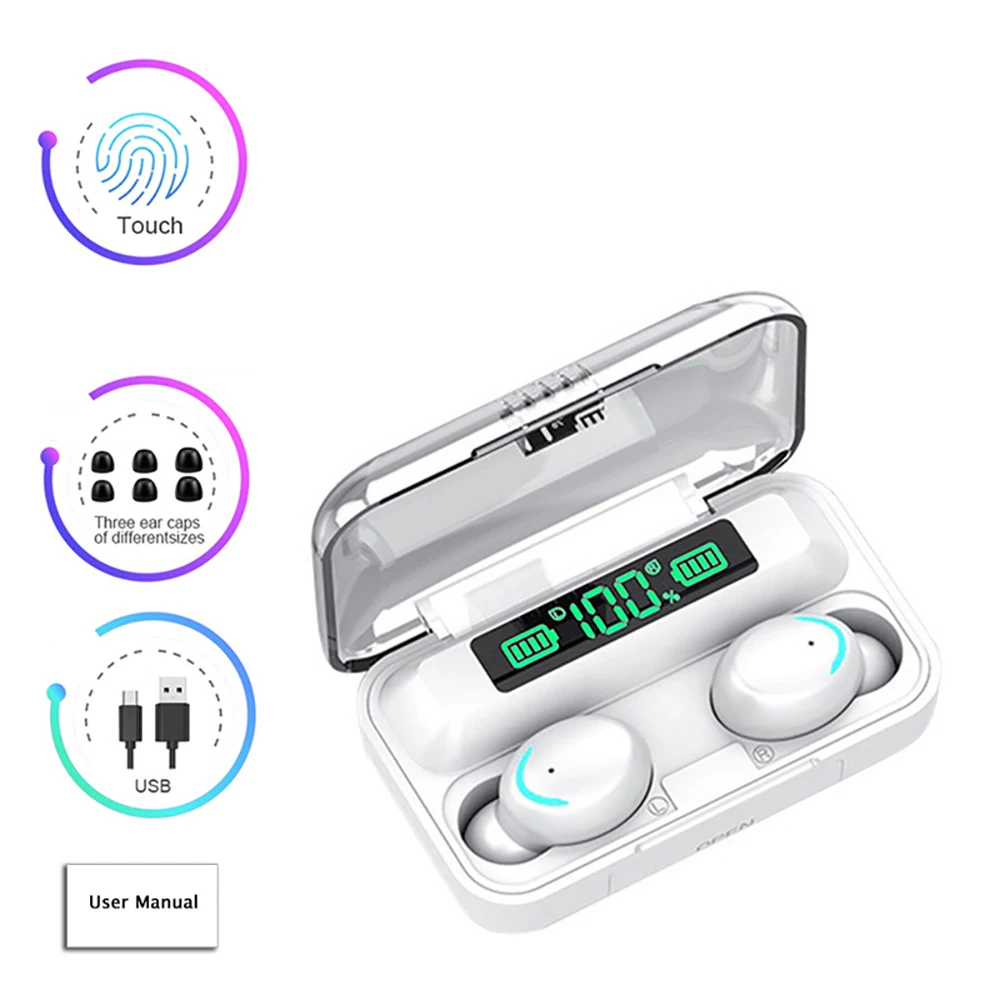 Беспроводные наушники F9 Bluetooth TWS светодиодный Dislpaly бинауральная гарнитура