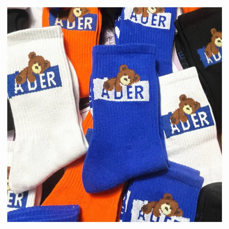 Носки Chao в Корейском стиле бренда Ader с мультяшным медведем уличные спортивные