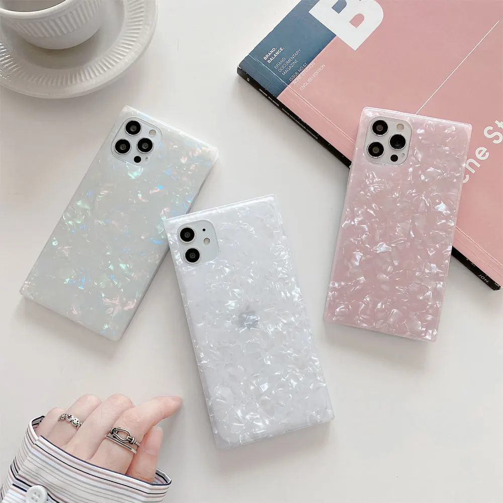 

Square Shell Pattern Phone Case For Iphone 12 Pro Max 13 7 8 Plus XR XS MAX Soft IMD Protective Cover Coque For iphone 11 Fundas