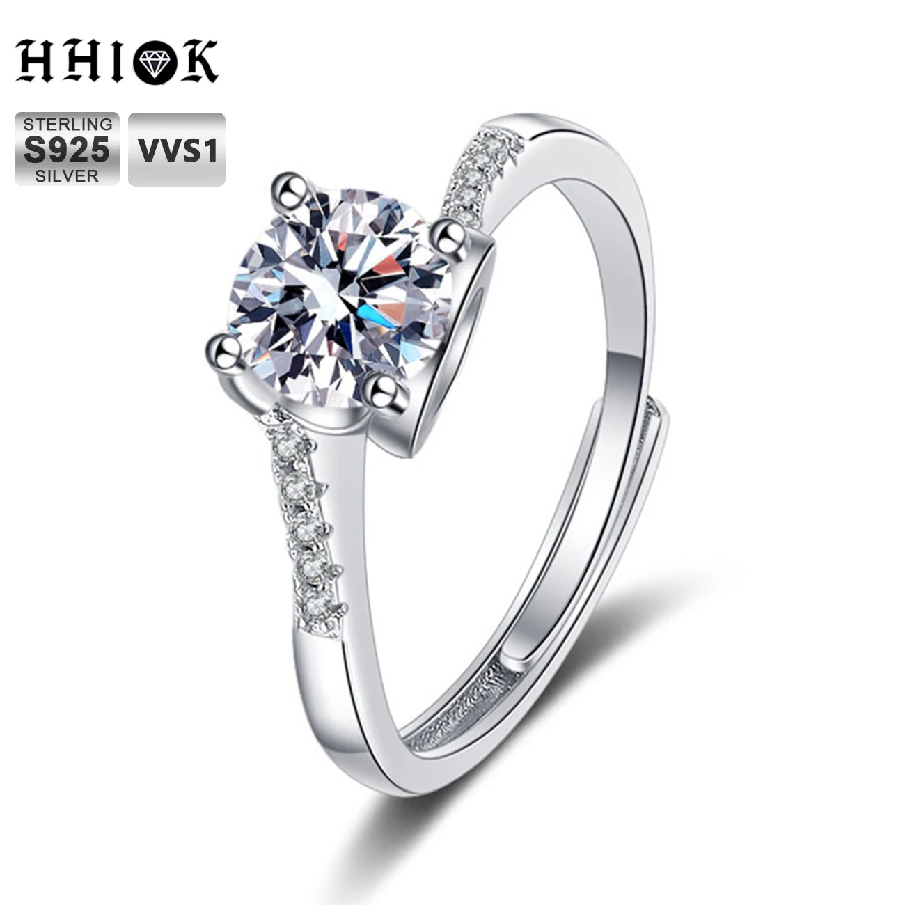 

HHIOK 1 CT D Color Moissanite Diamonds Adjustable Jewellery Ring Rhodium Plated Engagement 925 Sterling Silver Rings