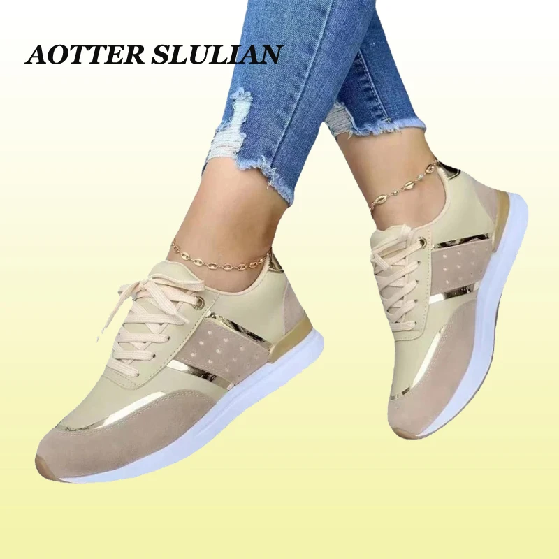 

Women Patchwork Sports Shoes,Outdoor Lightweight Flat Shoe Running Vulcanized Shoes,Casual Leather Zapatillas Comfort Sneakers