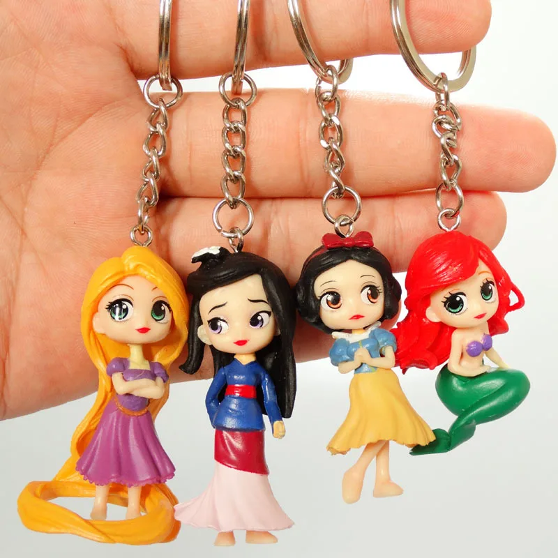 

Брелок для ключей «Принцесса Диснея», 4 шт./лот, Белоснежка, Mulan, брелок с подвеской, экшн-игрушка, фигурка из ПВХ, игрушка-кукла