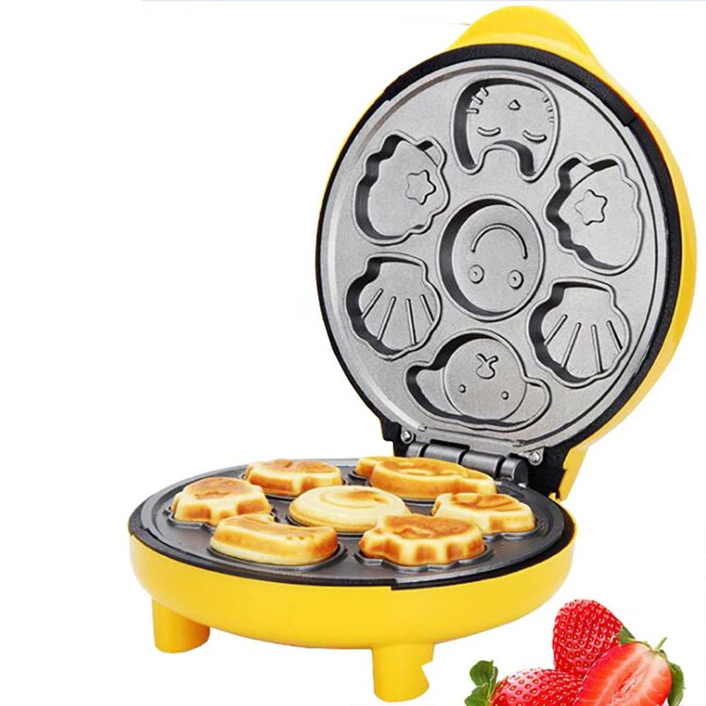 

110V / 220V 1000W Mini Electric Waffles Maker Different Shaped Non-Sticky Pancakes Breakfast Making Machine with 7 Cake Capacity