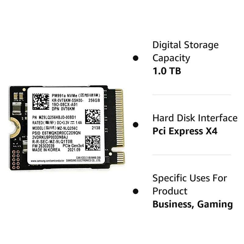 Для SAMSUNG PM991A 1TB M.2 2230 30Mm Nvme Pcie SSD для палубы/поверхности Pro Dell/HP/Lenovo/ноутбука простой