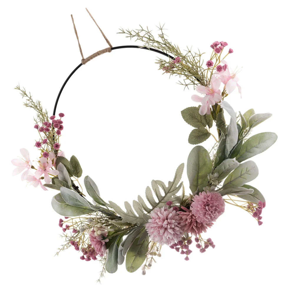 

Summer Flower Wreath Green Fake Easter Spring Garland Artificial Lambs Ear Floral Hoop Farmhosue Door