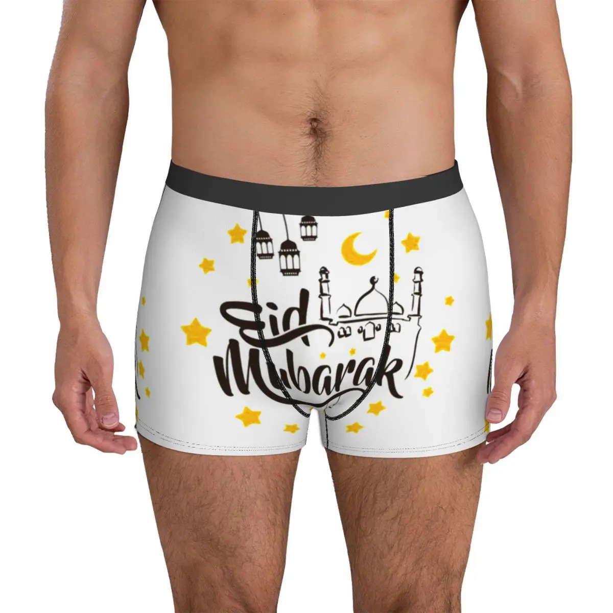 

Eid Mubarak Eid Al Fitr Underwear Happy Eid Stars Men's Boxer Brief Elastic Boxer Shorts Hot Print Plus Size Underpants