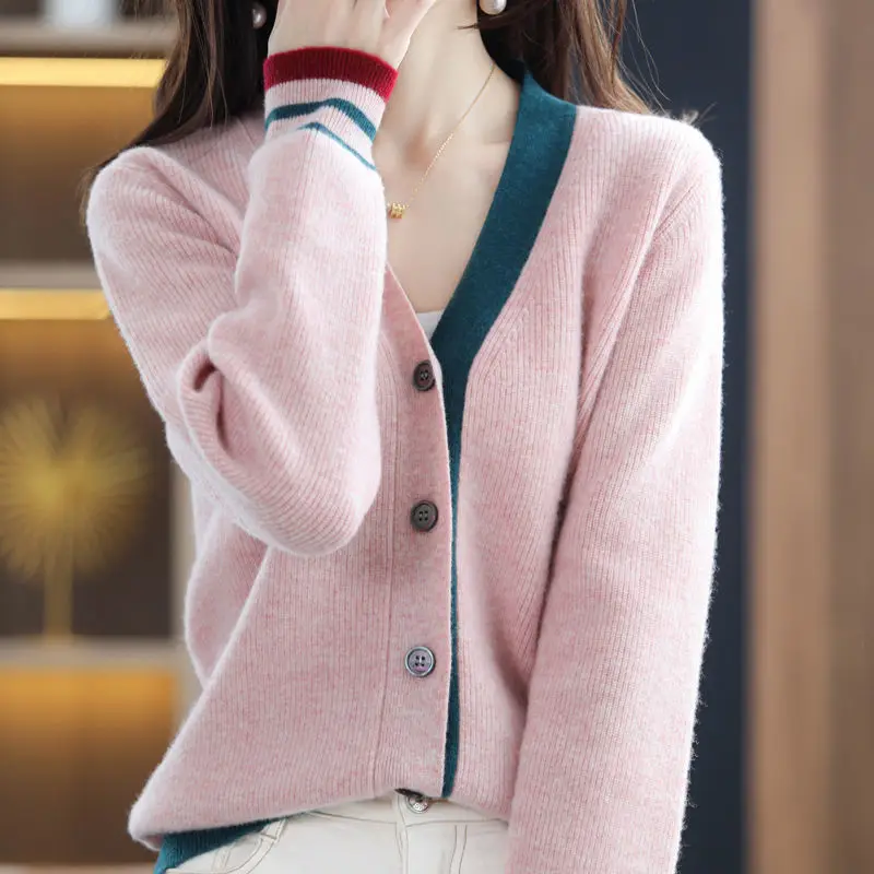

2022 Spring Autumn Women New V-neck Sweater Jackets Female Long Sleeve Cardigan Coats Ladies Casual Knitted Outerwear S376